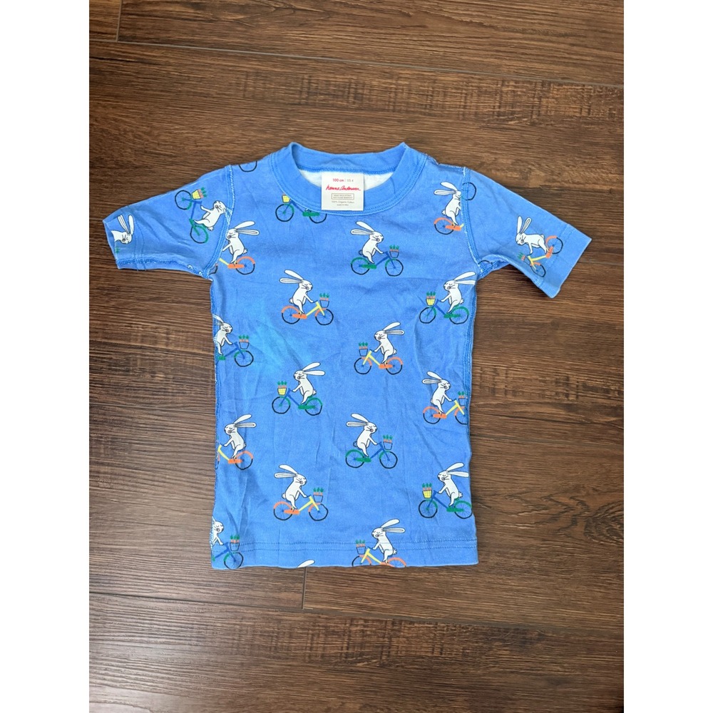 Hanna Andersson Kids Blue Bunny Bicycle Organic Cotton Pajama Top Size 4 100cm